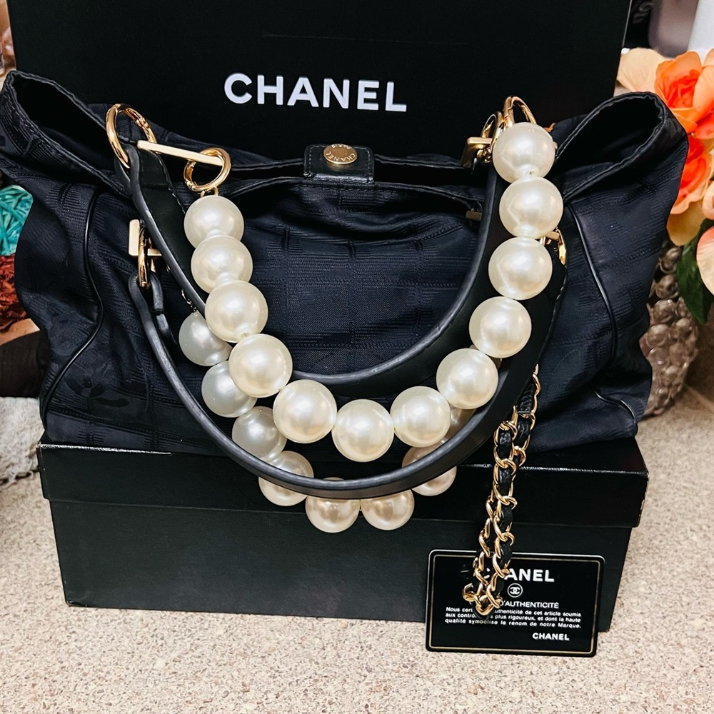 Chanel small rare CC Travel Line Nylon Leather Black canvas